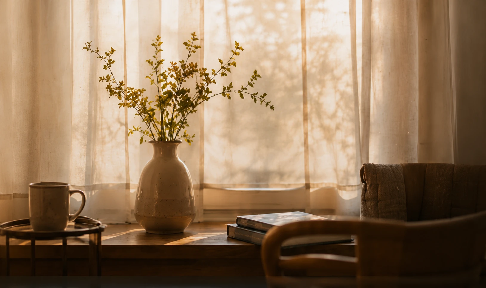 Blumen auf einem Tisch am Fenster
